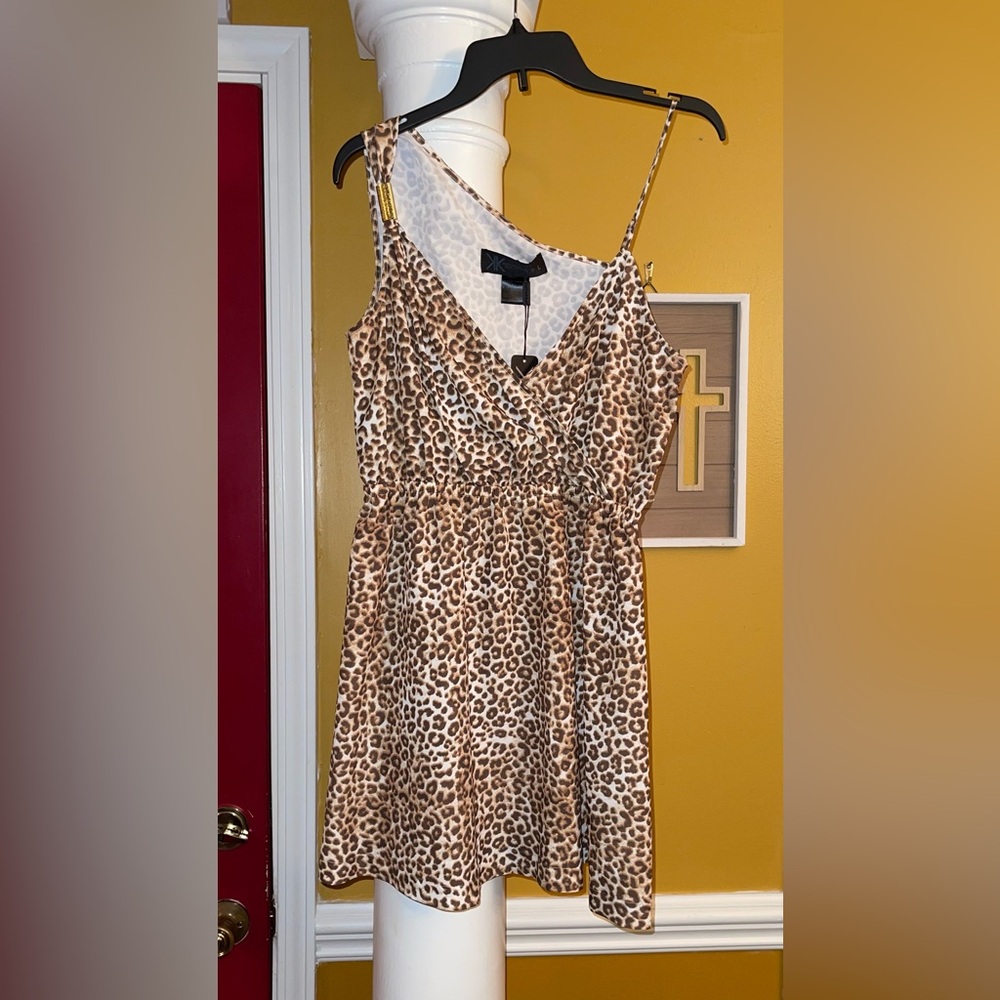 Leopard Print One-Shoulder Dress With Spaghetti Strap